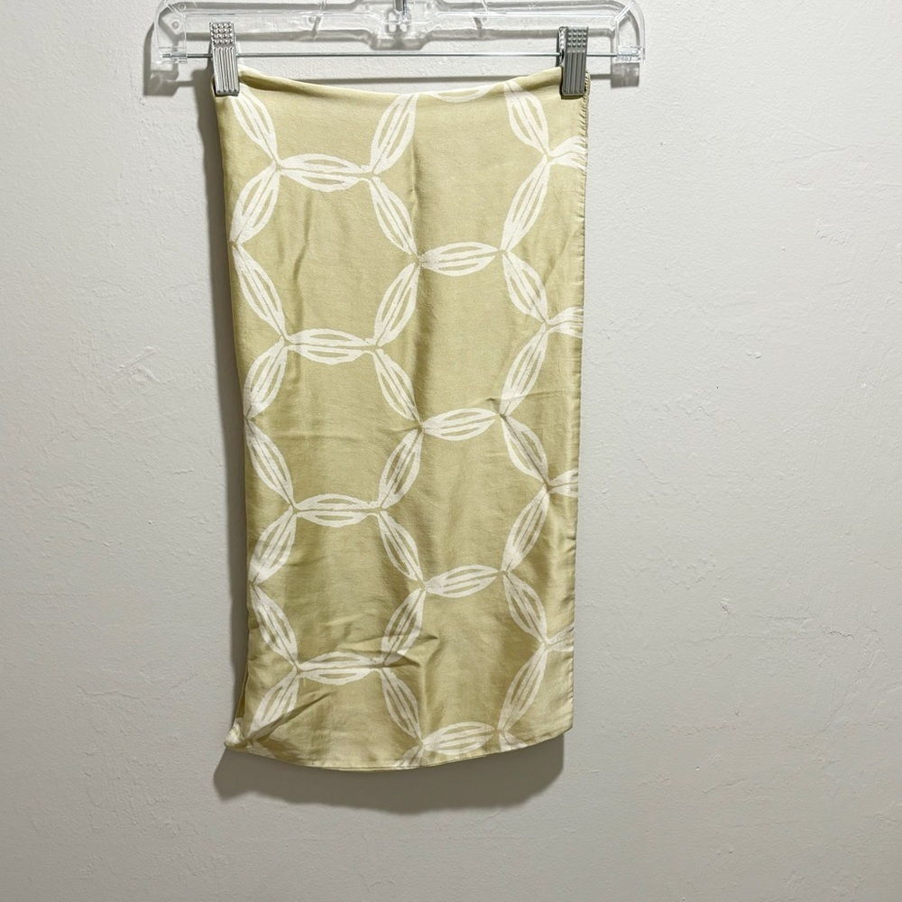 WEST ELM Green Abstract Print Lumbar Pillow Cover 100% Silk Zip Close 12” X 20”
